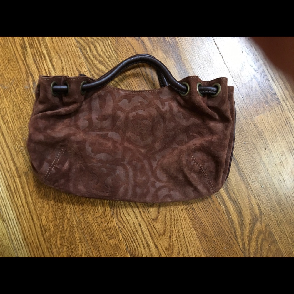 Unusual brown suede handbag.